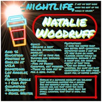 a poster with the words nightlife natalie woodruff